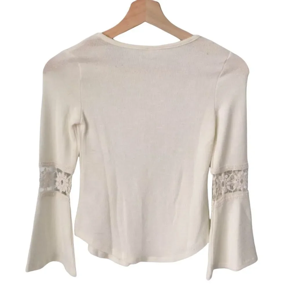 Self Esteem Boho Bell Sleeve with Embroidered Elephant Pattern Blouse in Size XS